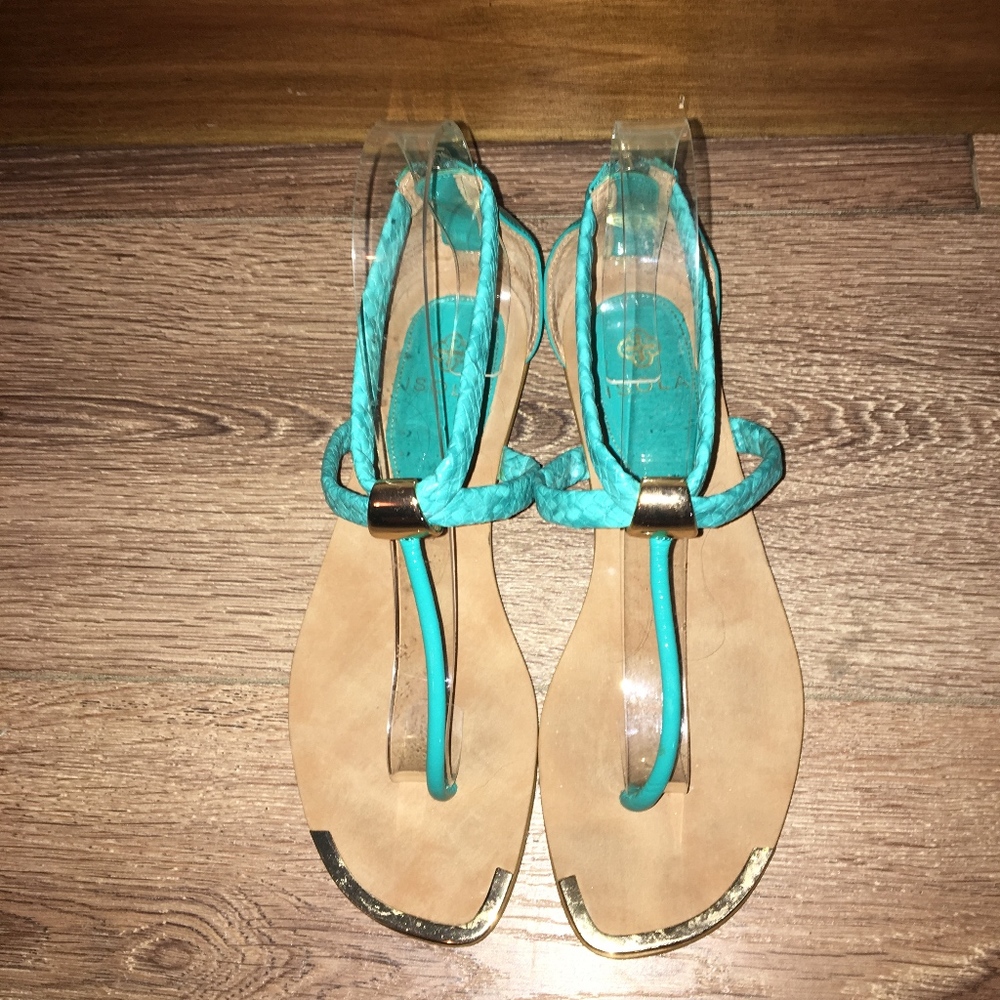 Isola Adelina Teal Snake Embossed Sandal Size 5.5
